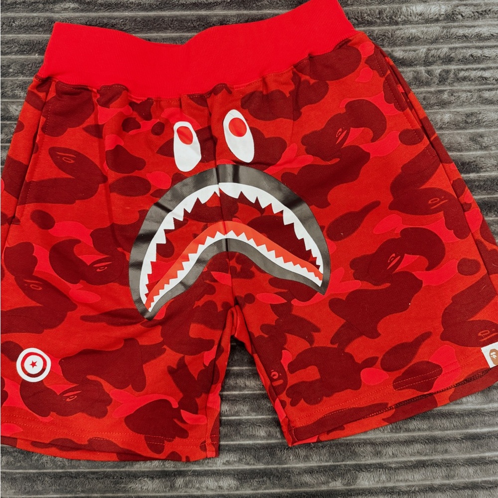 BAPE Men’s Red Shark Camo Shorts